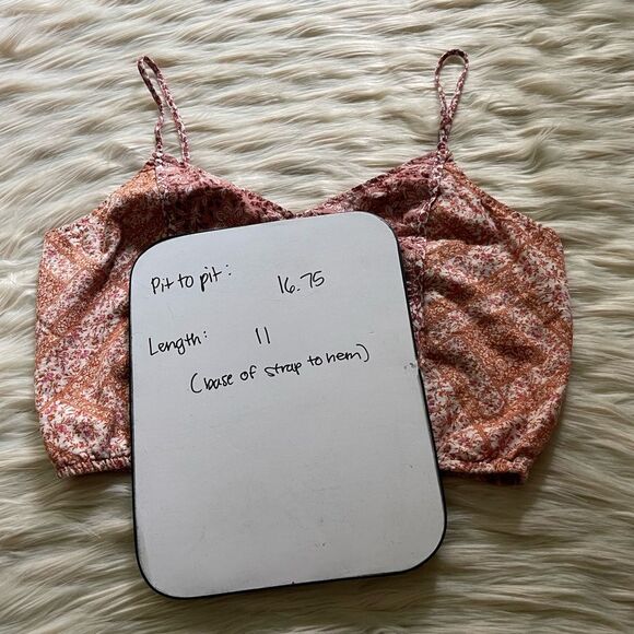 American Eagle Multi-Print Floral Linen Blend Cropped Cami Tank Top - Picture 8 of 9